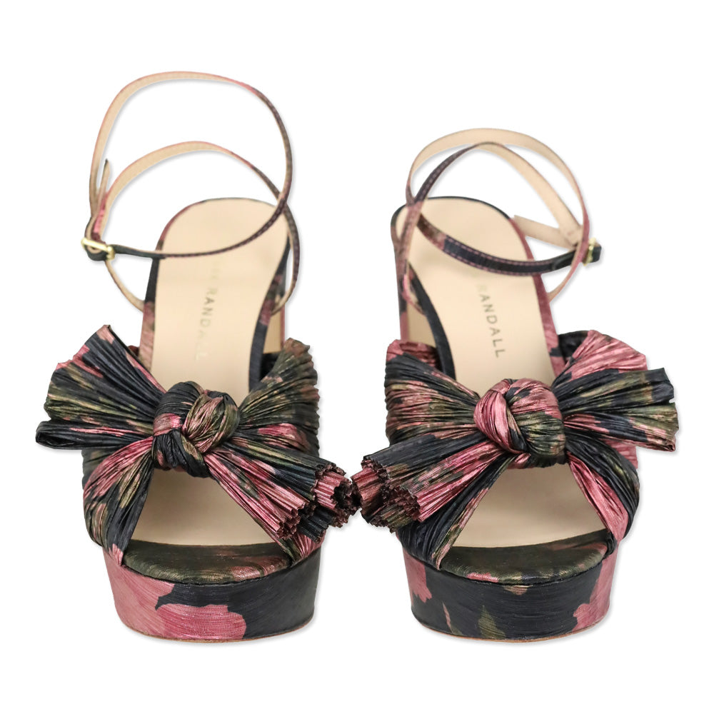 Loeffler Randall Natalia Metallic Dark Floral Platform Bow Heel