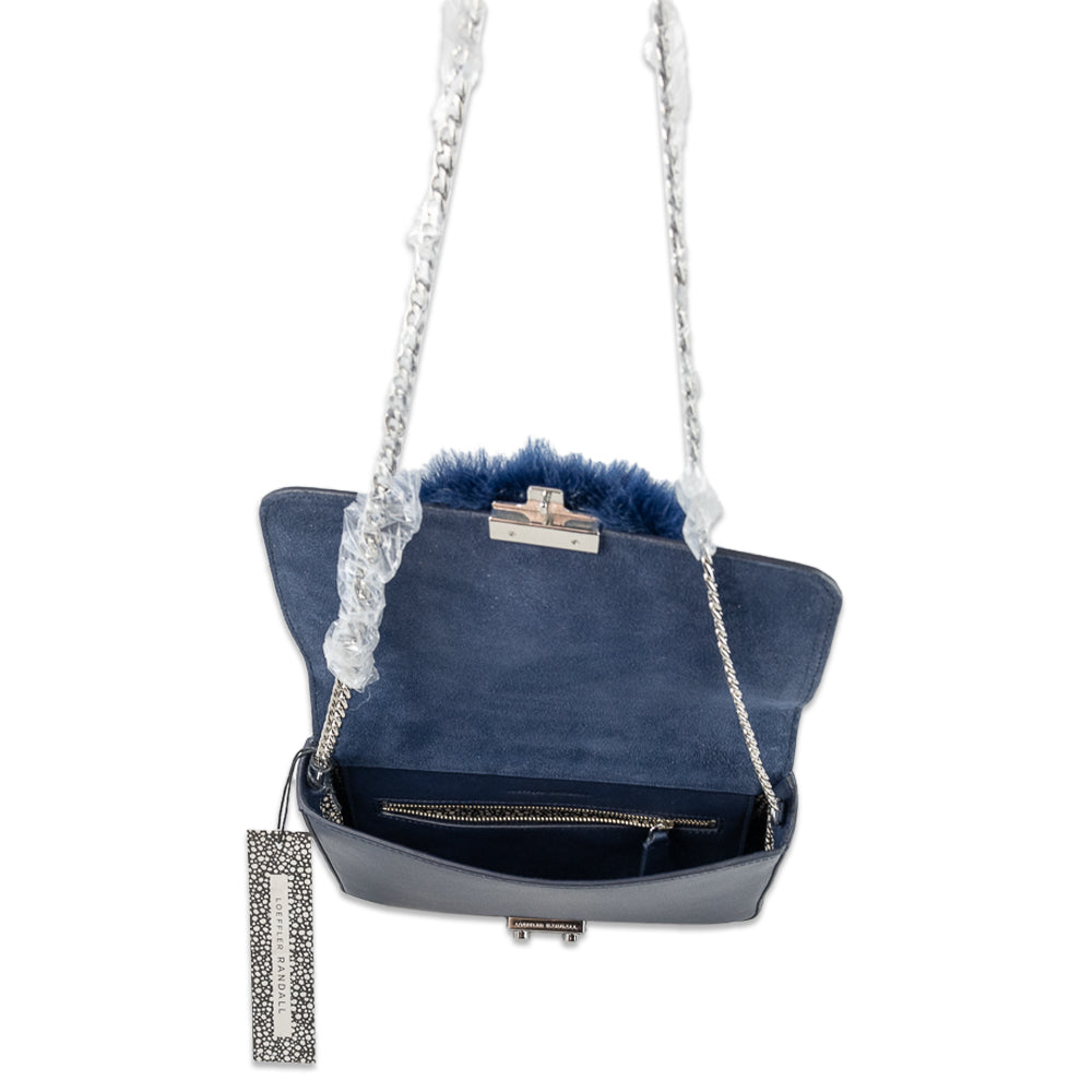 Loeffler Randall Navy Leather Faux Fur Crossbody Bag