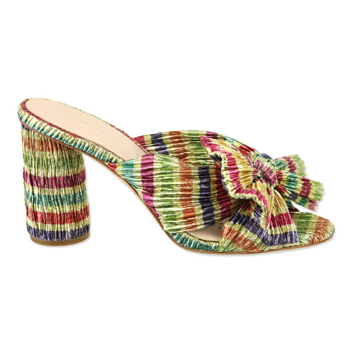 Loeffler Randall Penny Candy Rainbow Gold Pleated Organza Knot Mule