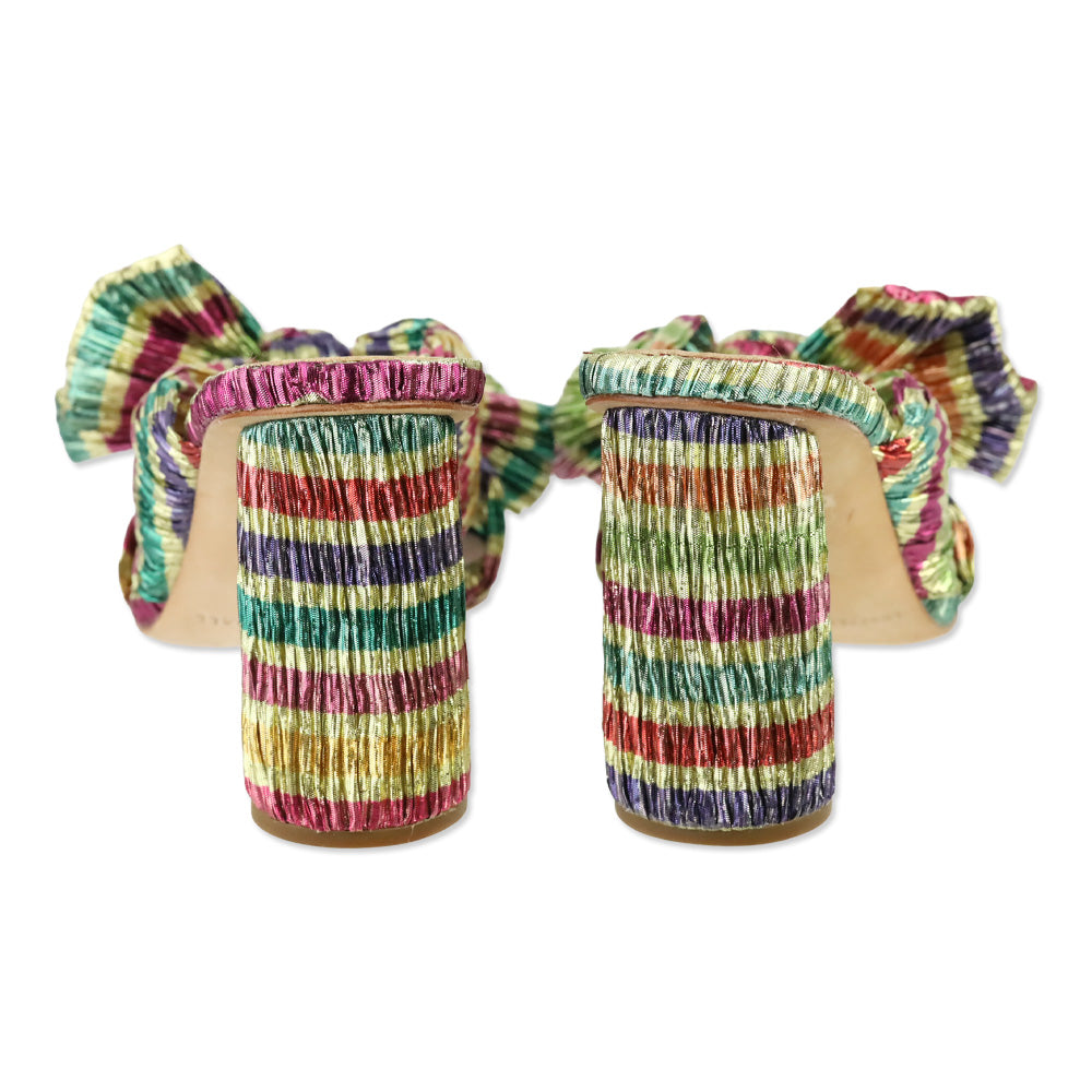 Loeffler Randall Penny Candy Rainbow Gold Pleated Organza Knot Mule