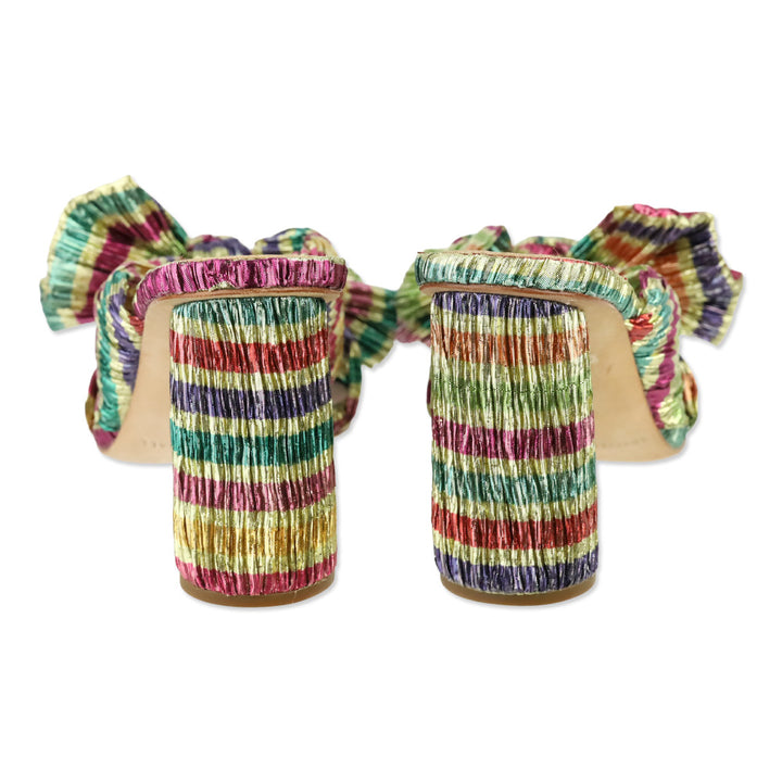 Loeffler Randall Penny Candy Rainbow Gold Pleated Organza Knot Mule