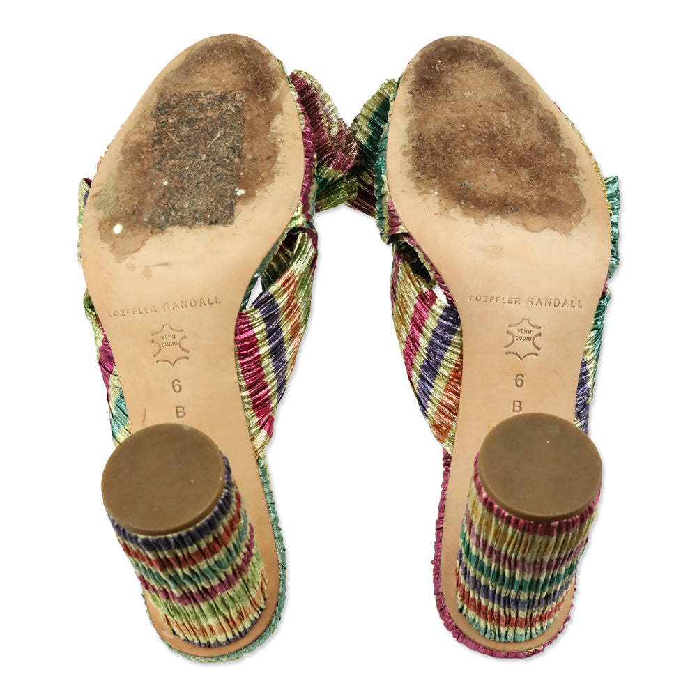 Loeffler Randall Penny Candy Rainbow Gold Pleated Organza Knot Mule