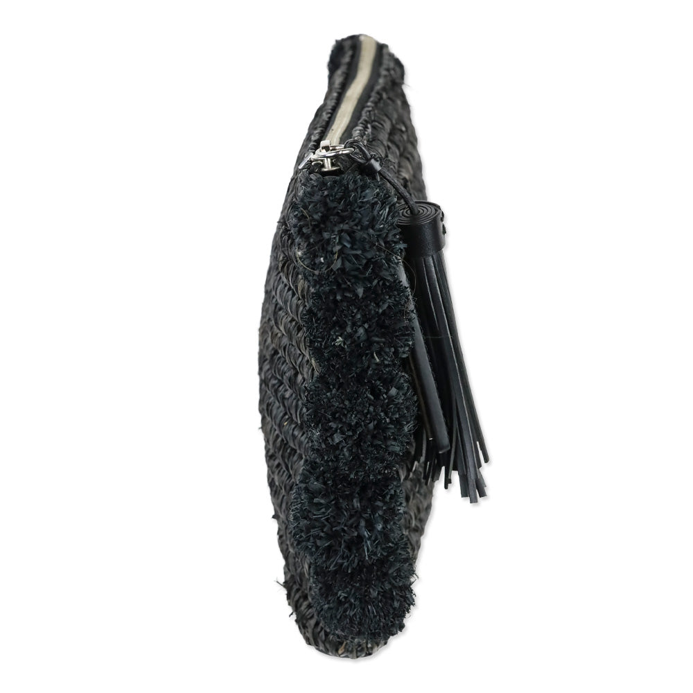 Loeffler Randall Tassel Pompom Black Raffia Clutch