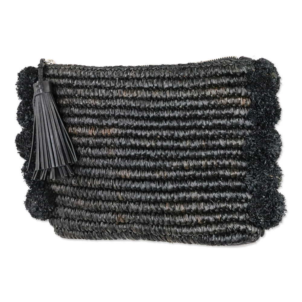 Loeffler Randall Tassel Pompom Black Raffia Clutch