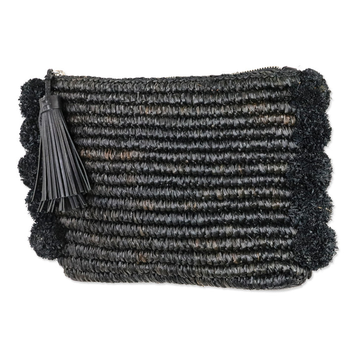 Loeffler Randall Tassel Pompom Black Raffia Clutch