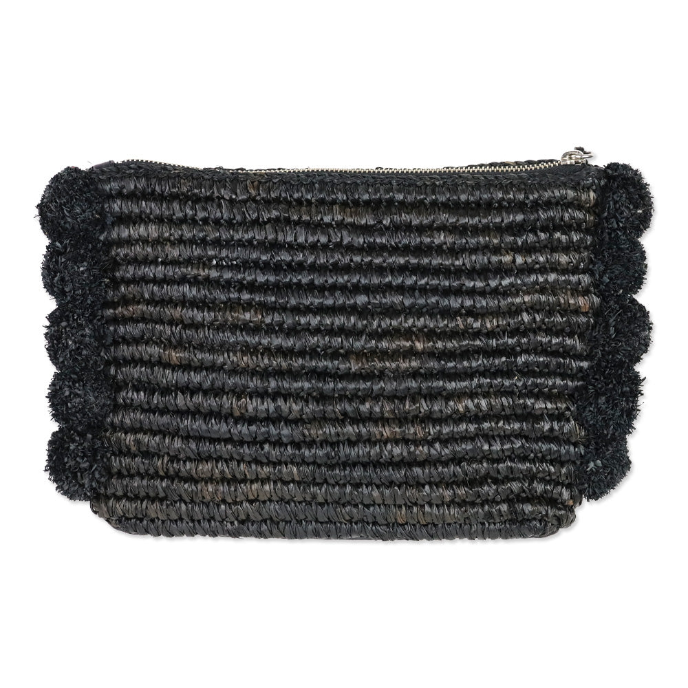 Loeffler Randall Tassel Pompom Black Raffia Clutch