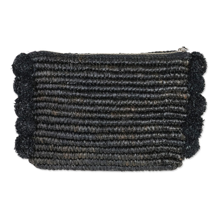 Loeffler Randall Tassel Pompom Black Raffia Clutch