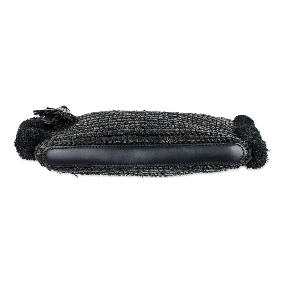 Loeffler Randall Tassel Pompom Black Raffia Clutch