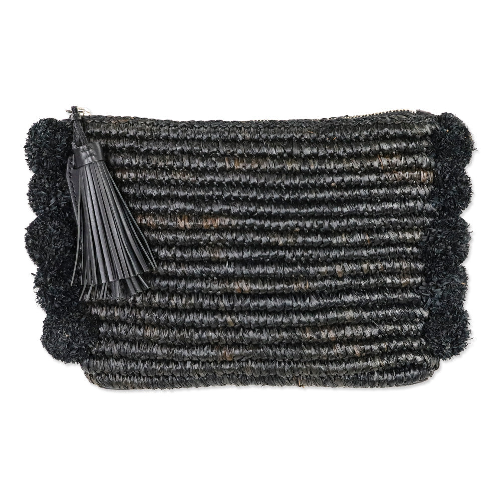 Loeffler Randall Tassel Pompom Black Raffia Clutch