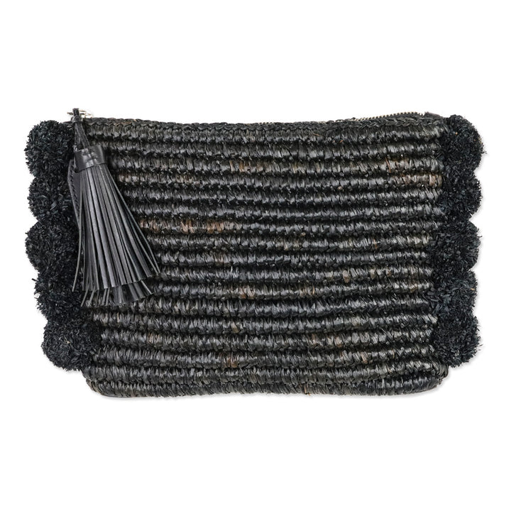 Loeffler Randall Tassel Pompom Black Raffia Clutch