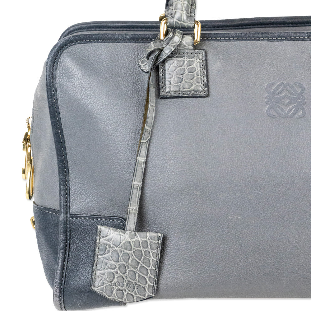 Loewe Grey Two-Tone Calfskin Leather Amazona Handbag