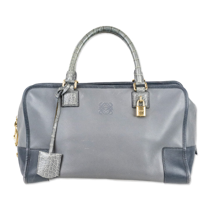 Loewe Grey Two-Tone Calfskin Leather Amazona Handbag