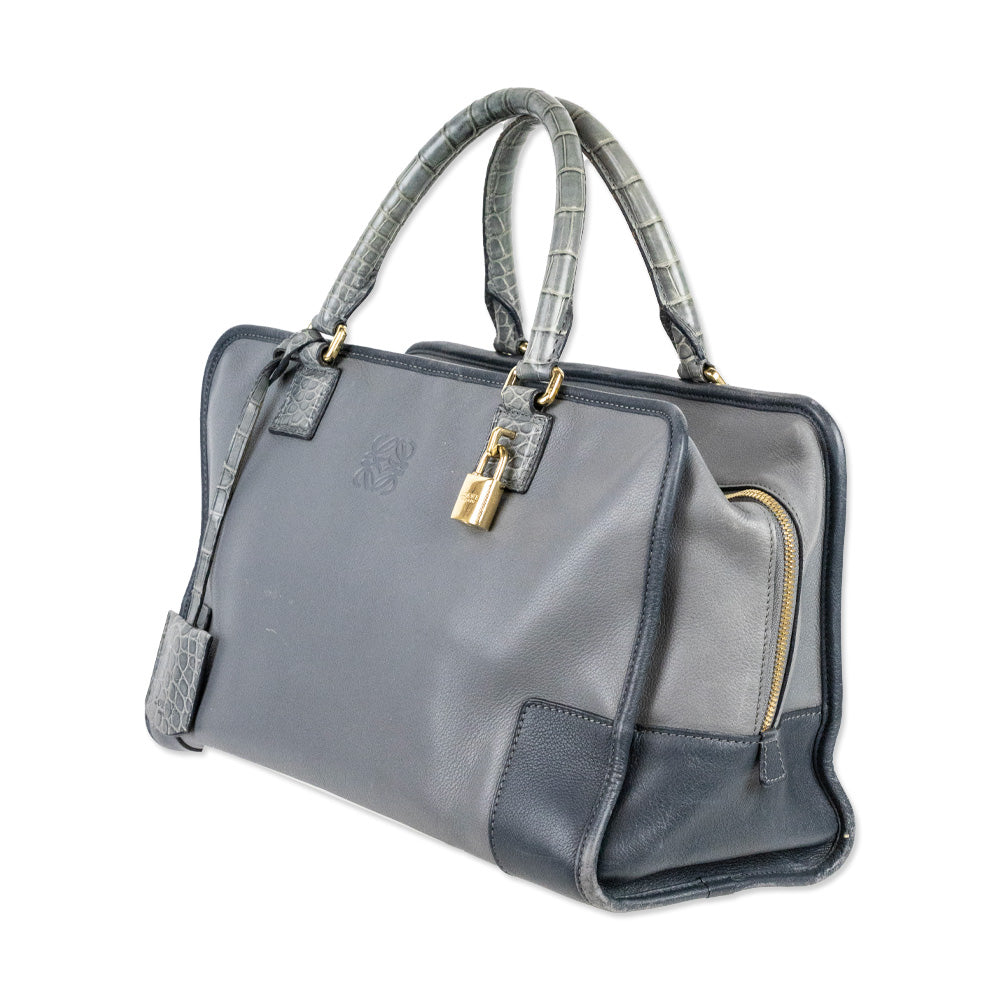 Loewe Grey Two-Tone Calfskin Leather Amazona Handbag