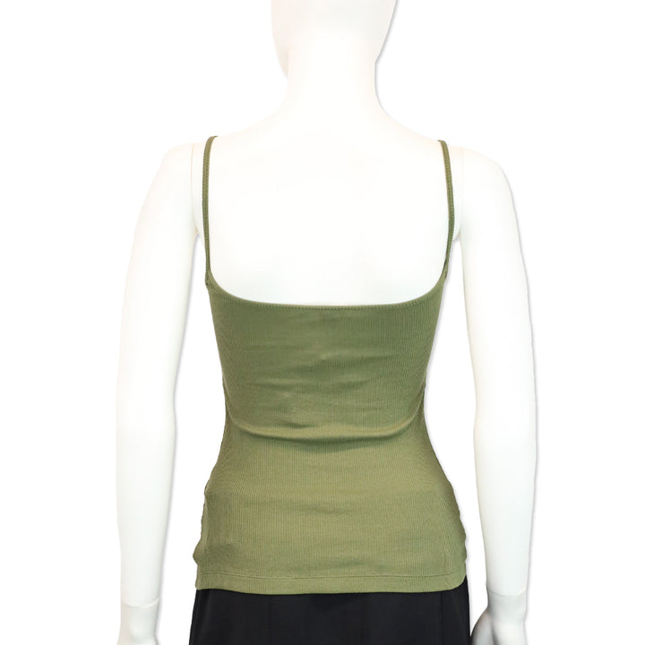Loewe Khaki Green Anagram Logo-Embroidered Stretch-Cotton Strappy Top