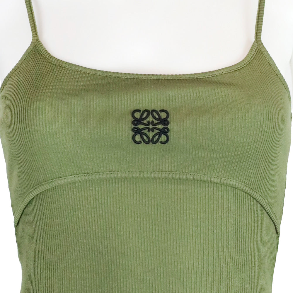Loewe Khaki Green Anagram Logo-Embroidered Stretch-Cotton Strappy Top