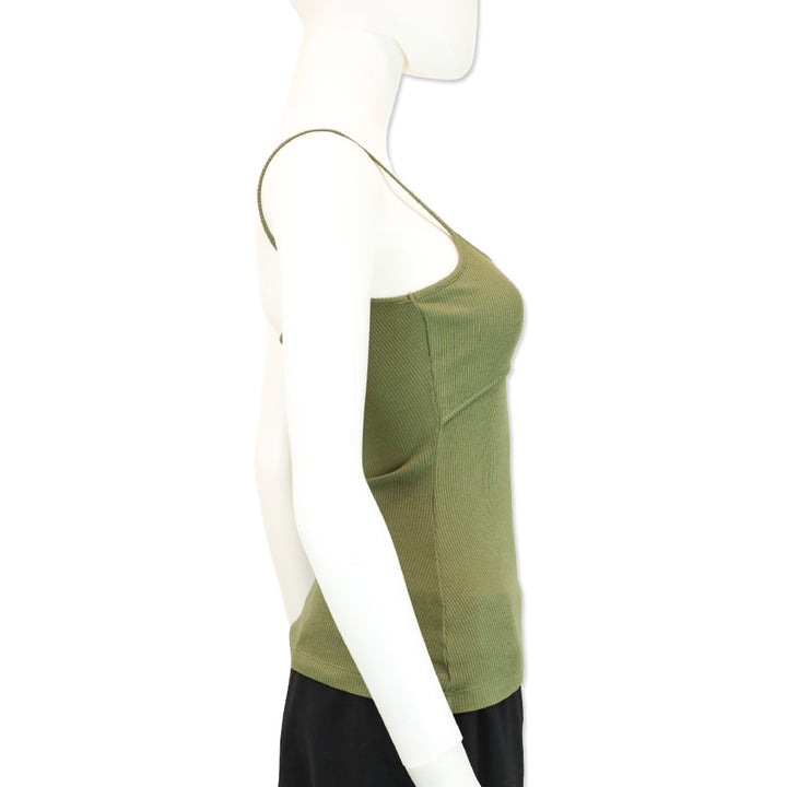 Loewe Khaki Green Anagram Logo-Embroidered Stretch-Cotton Strappy Top