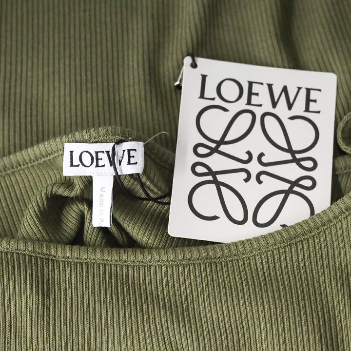 Loewe Khaki Green Anagram Logo-Embroidered Stretch-Cotton Strappy Top