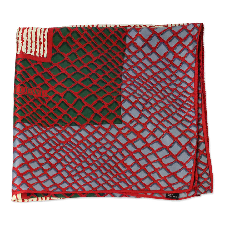 Loewe Red Multi Printed Silk Large Square Scarf