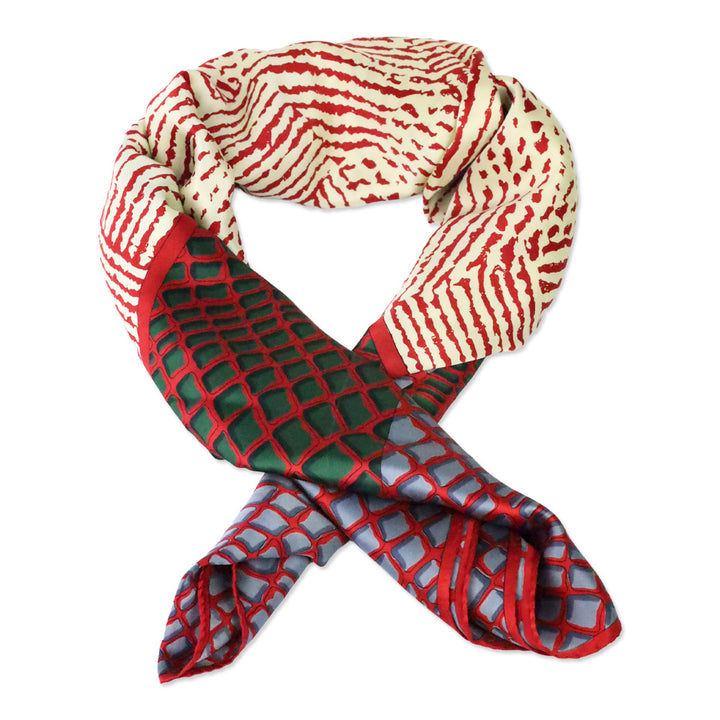 Loewe Red Multi Printed Silk Large Square Scarf