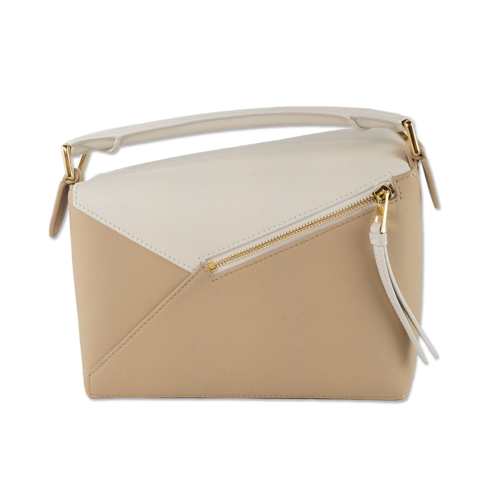 Loewe Small Puzzle Bag in Tan/ White Leather