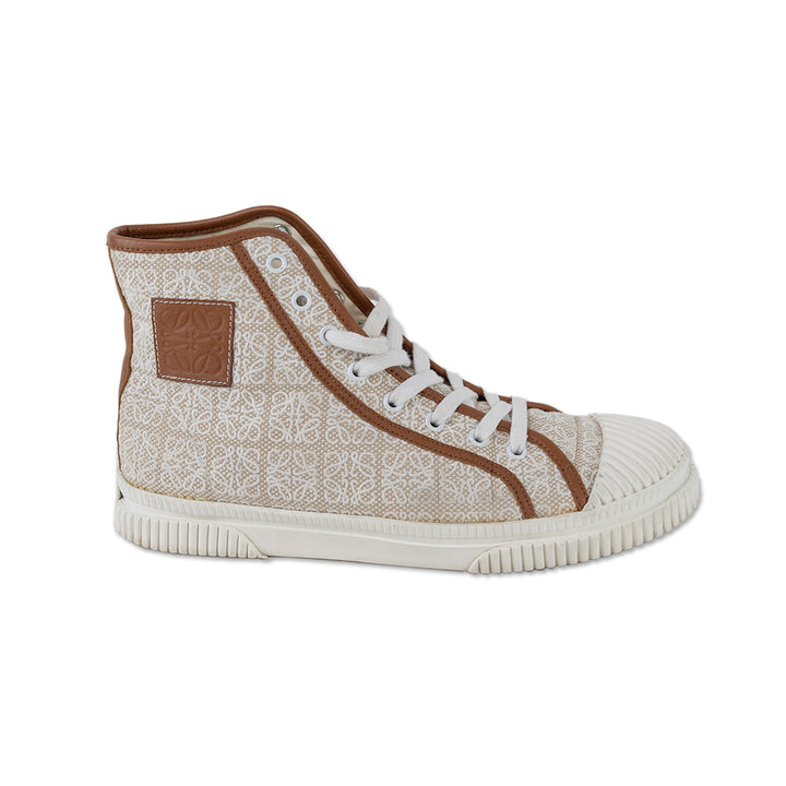 Loewe Tan/White Anagram Logo Canvas High-Top Sneakers