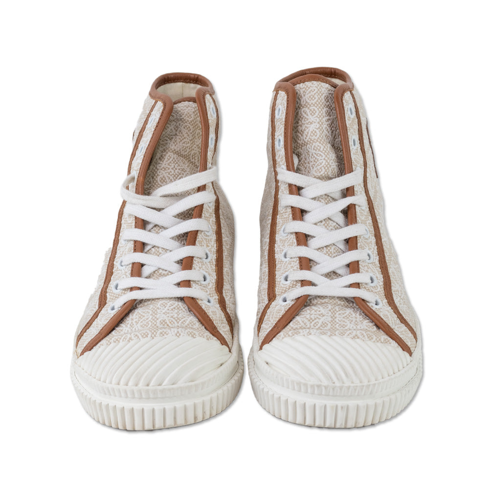 Loewe Tan/White Anagram Logo Canvas High-Top Sneakers