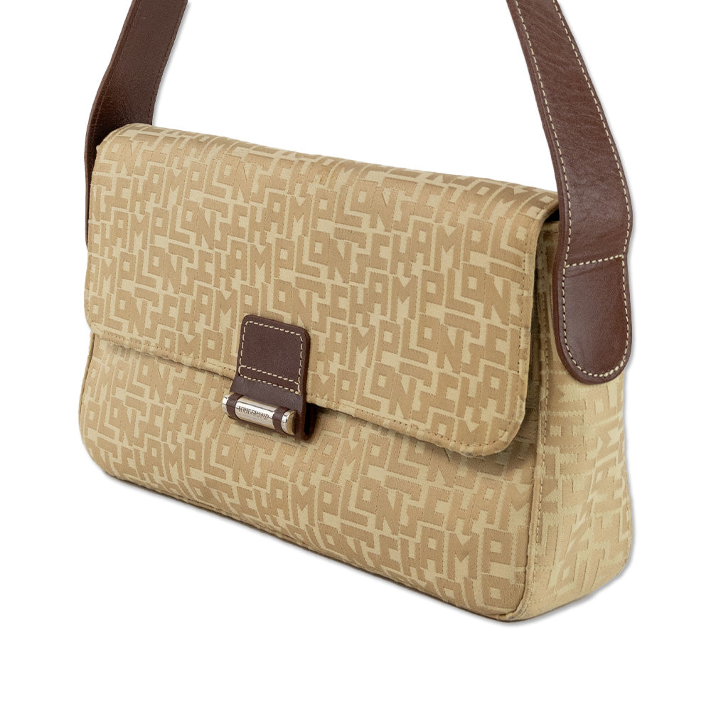 Longchamp Beige Jacquard Canvas Shoulder Bag