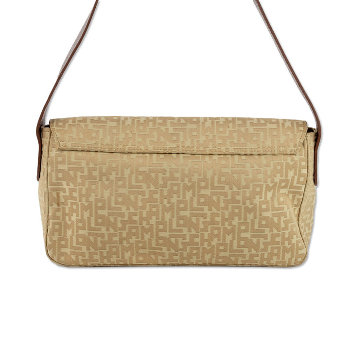 Longchamp Beige Jacquard Canvas Shoulder Bag