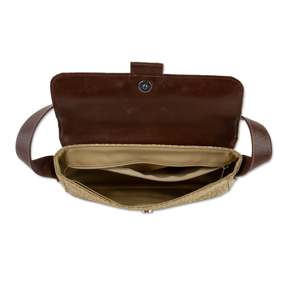 Longchamp Beige Jacquard Canvas Shoulder Bag