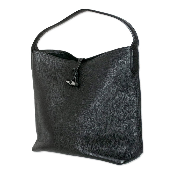 Longchamp Black Grain Leather Roseau Shoulder Bag