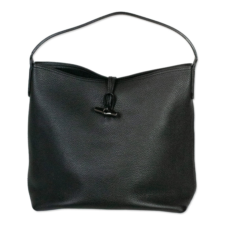 Longchamp Black Grain Leather Roseau Shoulder Bag