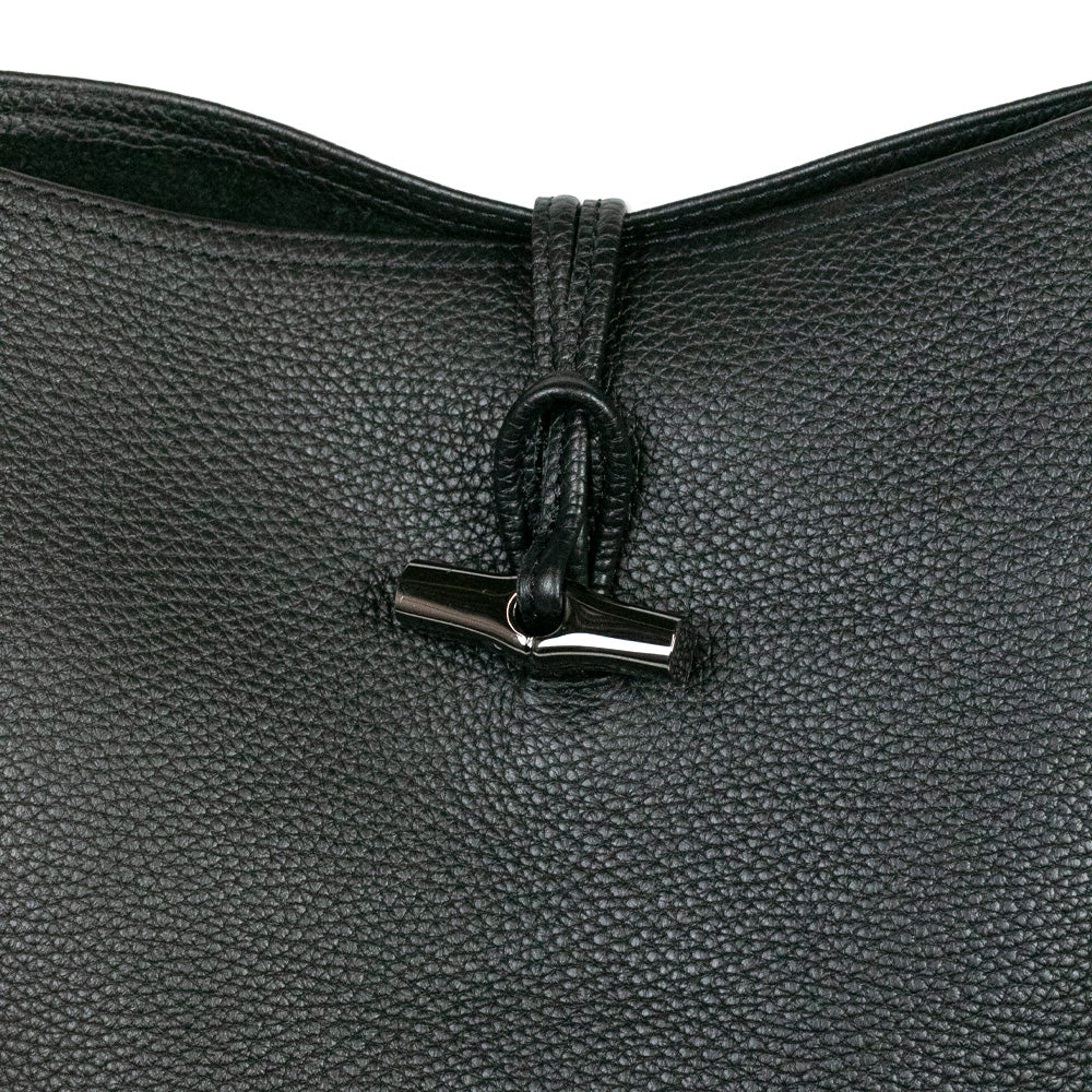 Longchamp Black Grain Leather Roseau Shoulder Bag