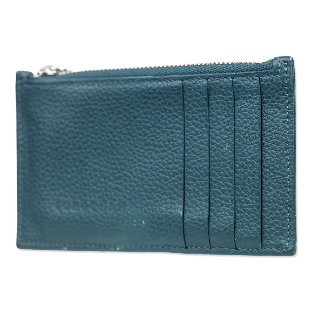 Longchamp Blue Grained Leather Zipped Card Holder