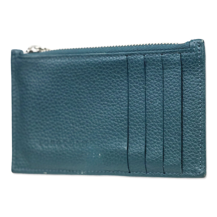 Longchamp Blue Grained Leather Zipped Card Holder