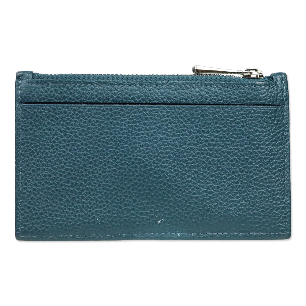 Longchamp Blue Grained Leather Zipped Card Holder