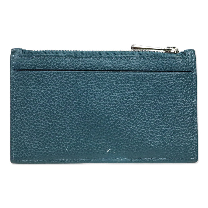Longchamp Blue Grained Leather Zipped Card Holder