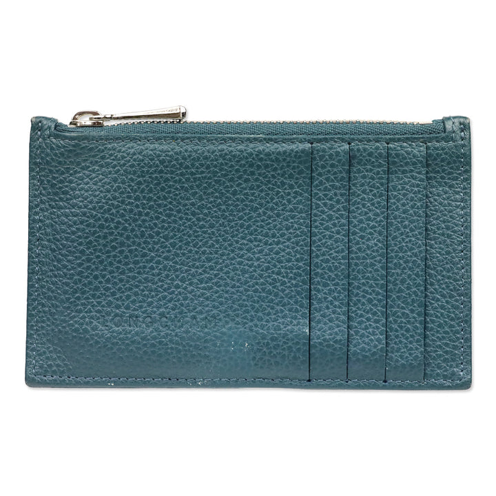 Longchamp Blue Grained Leather Zipped Card Holder