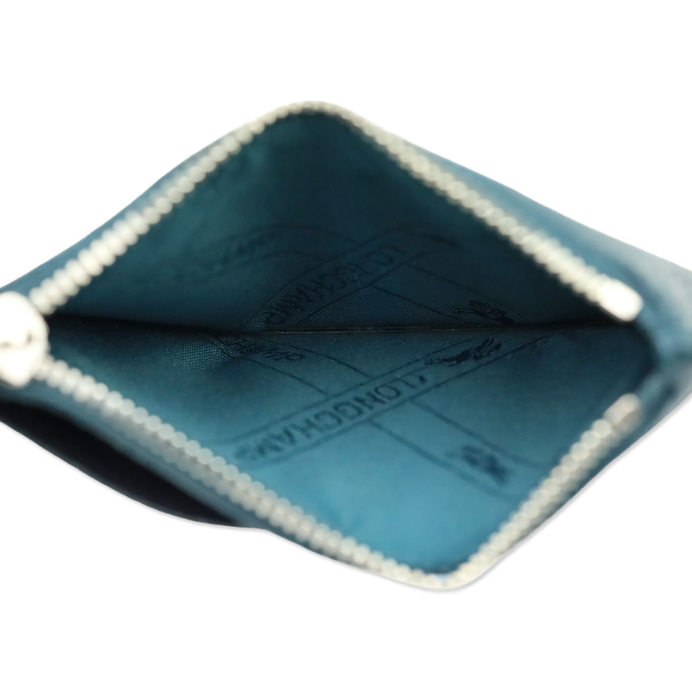 Longchamp Blue Grained Leather Zipped Card Holder