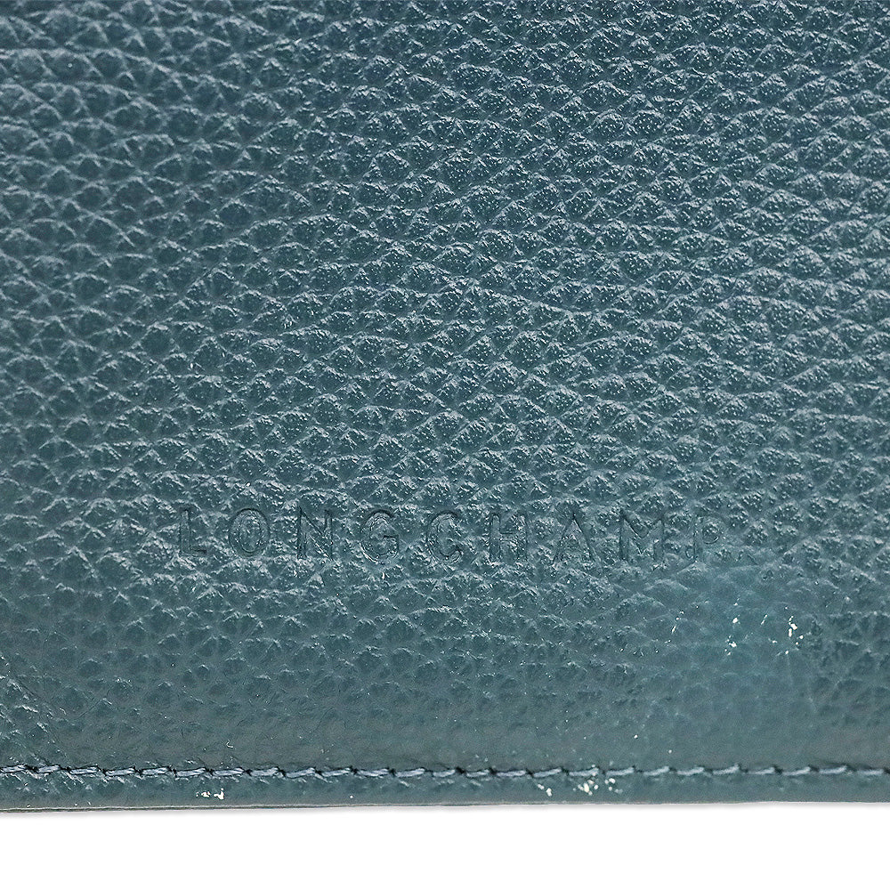 Longchamp Blue Grained Leather Zipped Card Holder