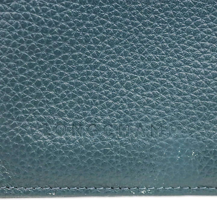 Longchamp Blue Grained Leather Zipped Card Holder