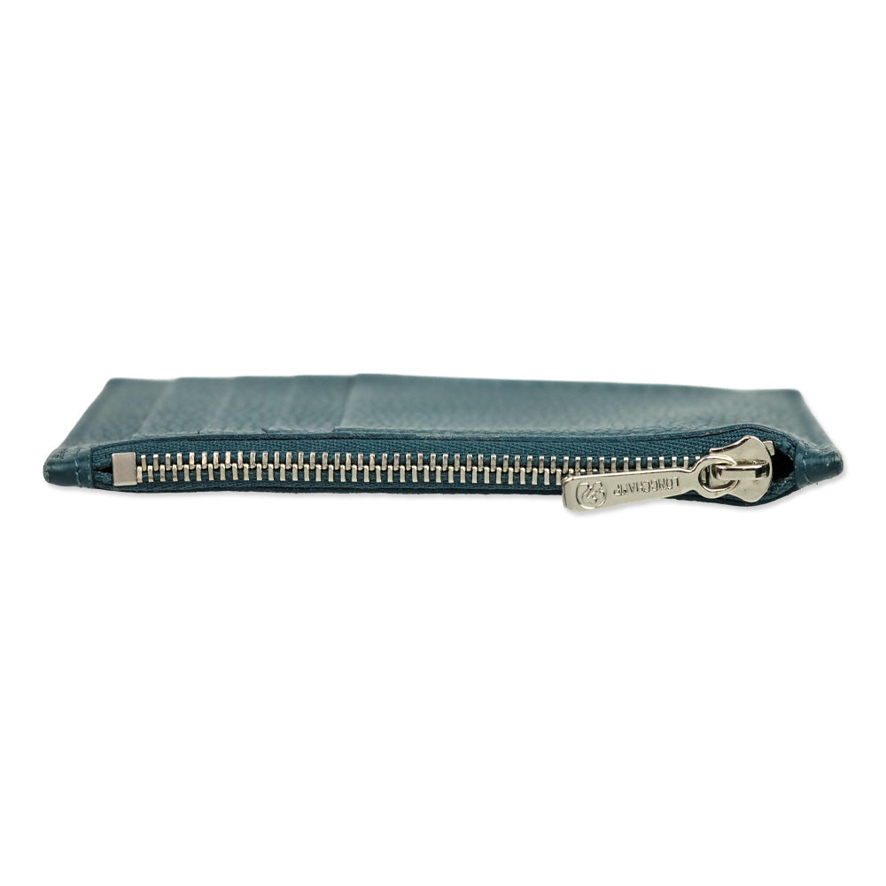 Longchamp Blue Grained Leather Zipped Card Holder
