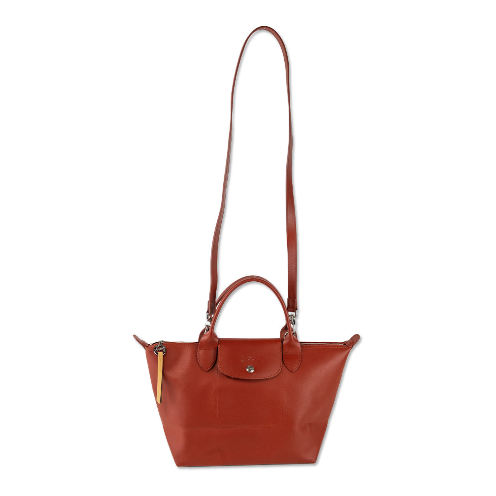 Longchamp Burnt Orange Long Grain Leather Large Tote Bag