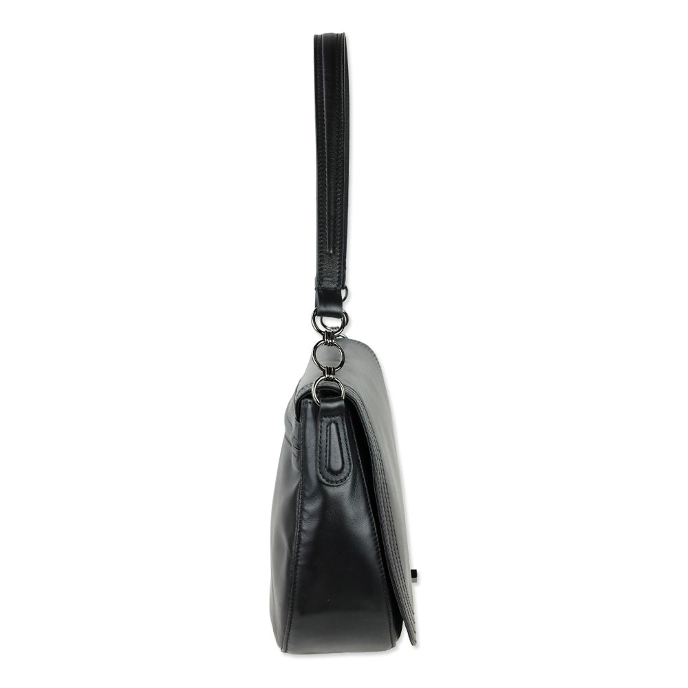 Longchamp Cavalcade Large Black Leather Shoulder Saddle Bag