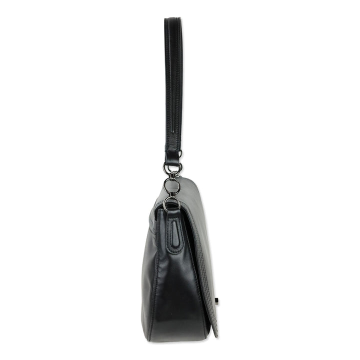 Longchamp Cavalcade Large Black Leather Shoulder Saddle Bag
