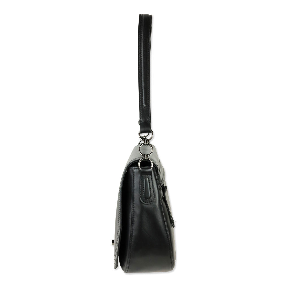 Longchamp Cavalcade Large Black Leather Shoulder Saddle Bag