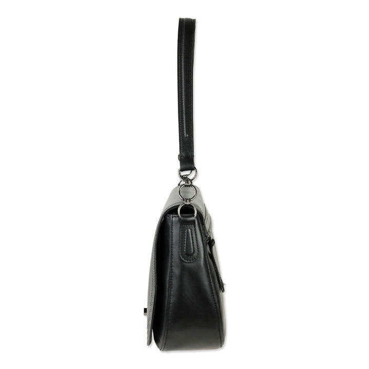 Longchamp Cavalcade Large Black Leather Shoulder Saddle Bag