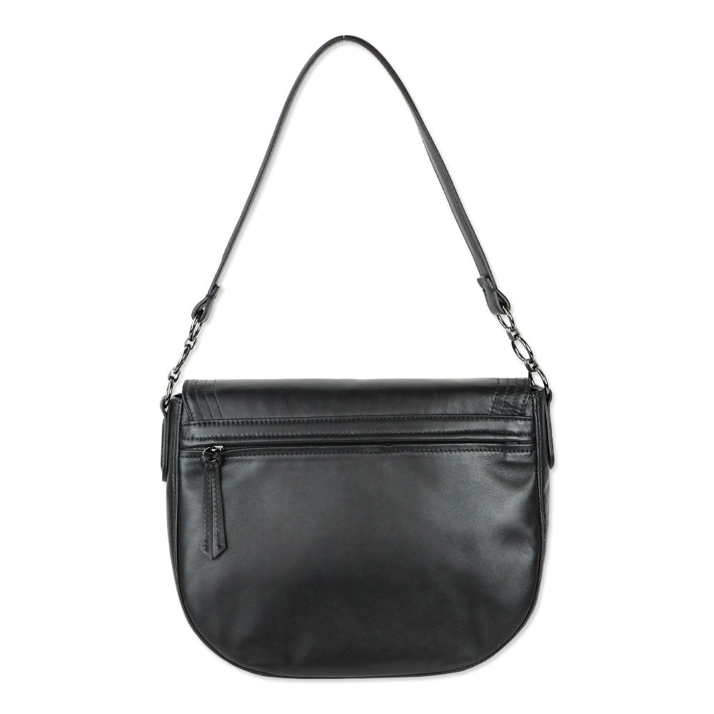 Longchamp Cavalcade Large Black Leather Shoulder Saddle Bag