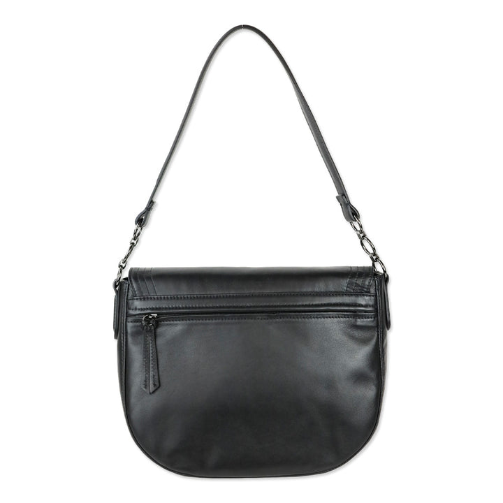 Longchamp Cavalcade Large Black Leather Shoulder Saddle Bag