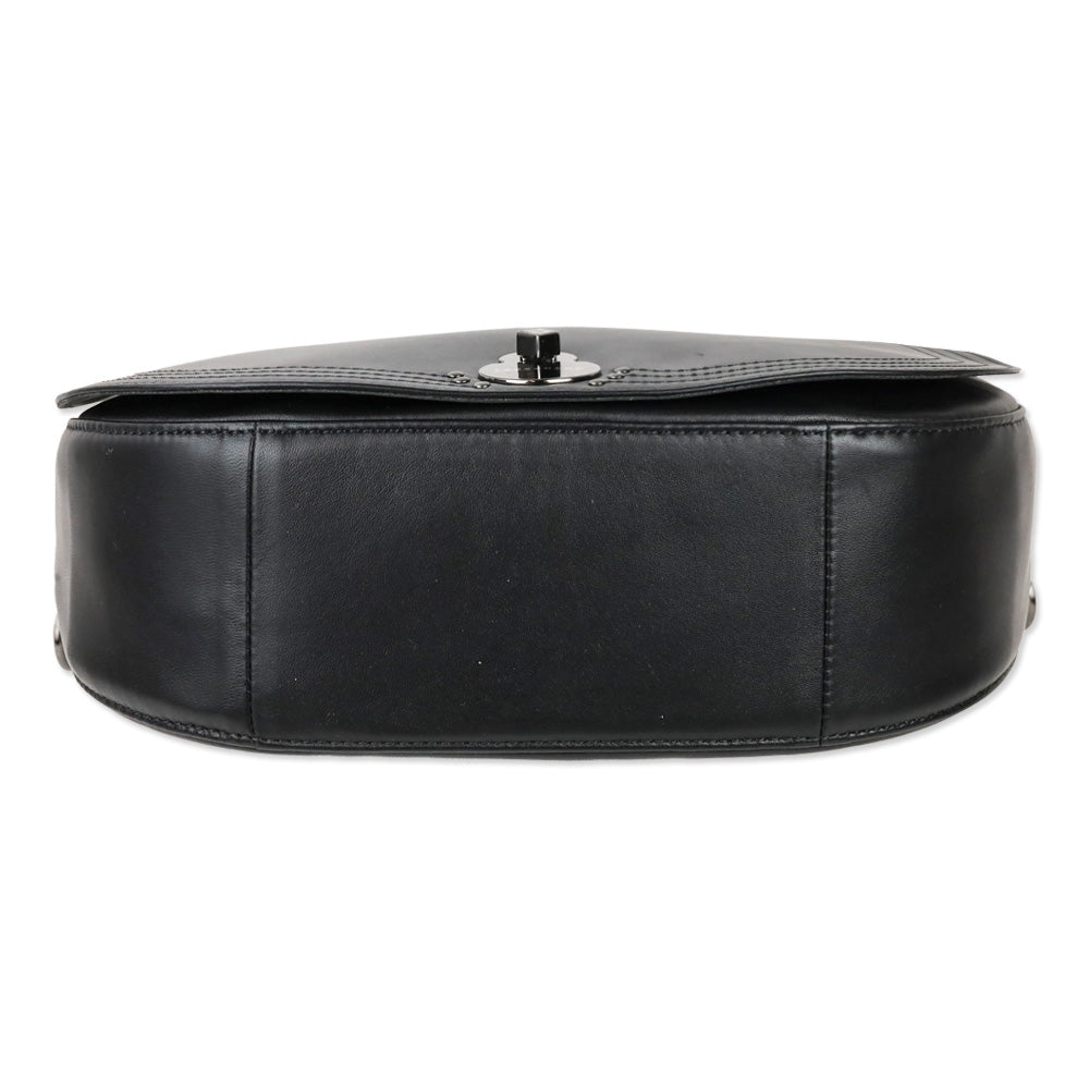 Longchamp Cavalcade Large Black Leather Shoulder Saddle Bag