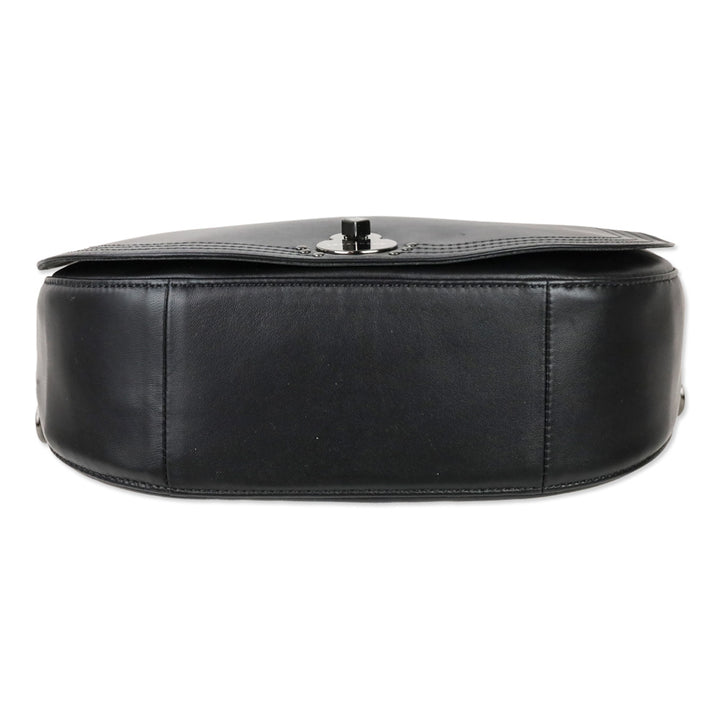 Longchamp Cavalcade Large Black Leather Shoulder Saddle Bag